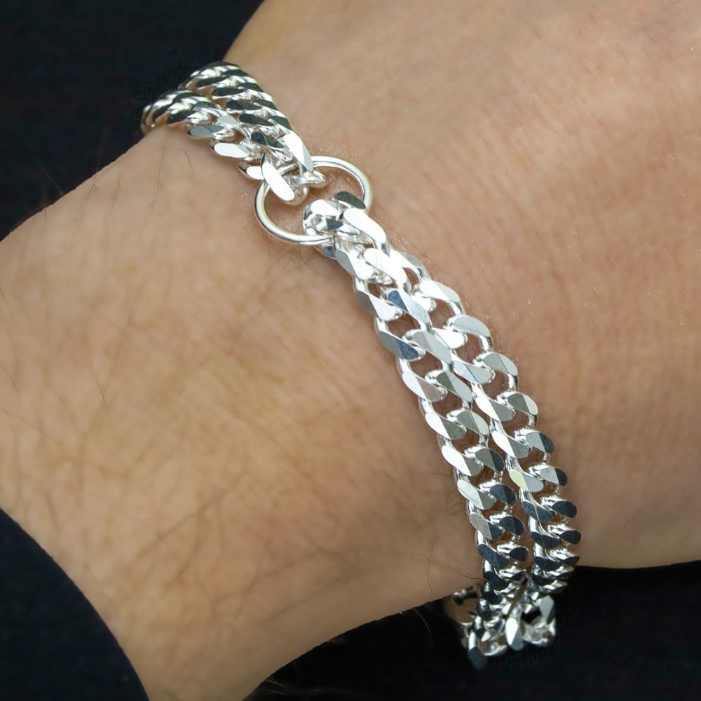 Real 925 Sterling Silver Double Curb Bracelet | Made in Italy | Cuban Link 5.7mm